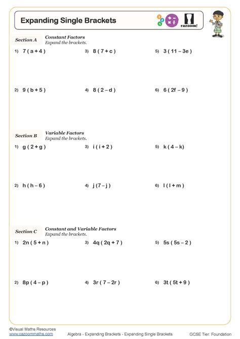 worksheet on expanding brackets